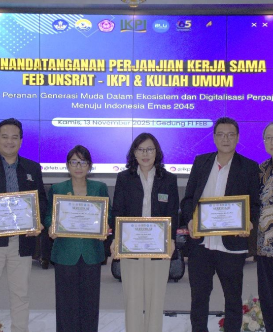 FEB UNSRAT Gelar Kuliah Umum dan Penandatanganan PKS Bersama IKPI, Bahas Peranan Generasi Muda dalam Ekosistem dan Digitalisasi Perpajakan Menuju Indonesia Emas 2045